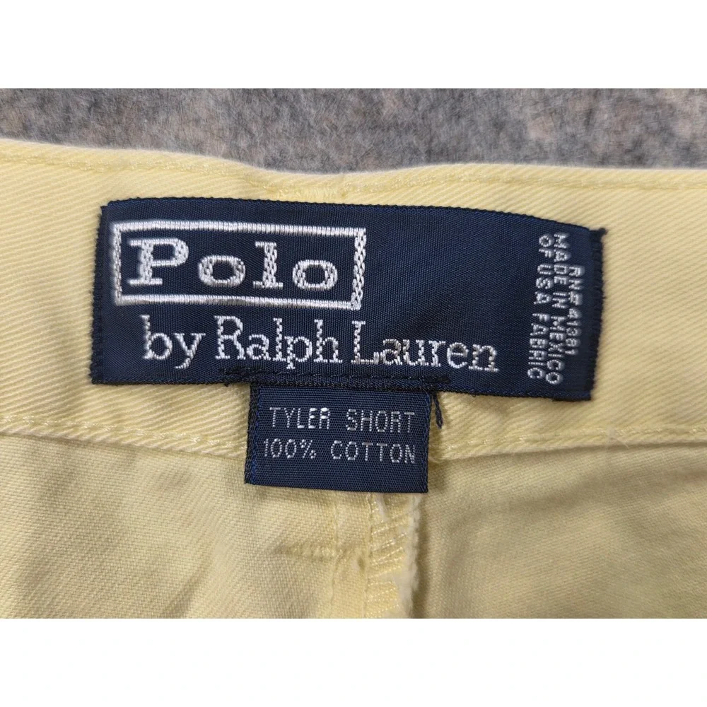 Polo Ralph Lauren Tyler Short Mens 36 Yellow Pleated Chino Shorts *Distressed*